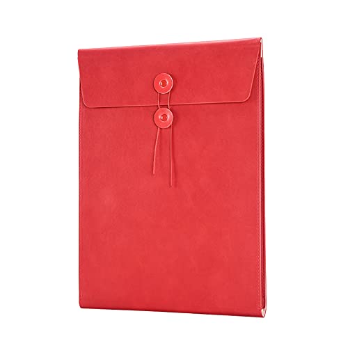 Enyuwlcm PU Leather A4 File Folder Document Holder Filing Envelope Project File Portfolio with String Tie Closure 34 Inch Expansion Red - Image 1