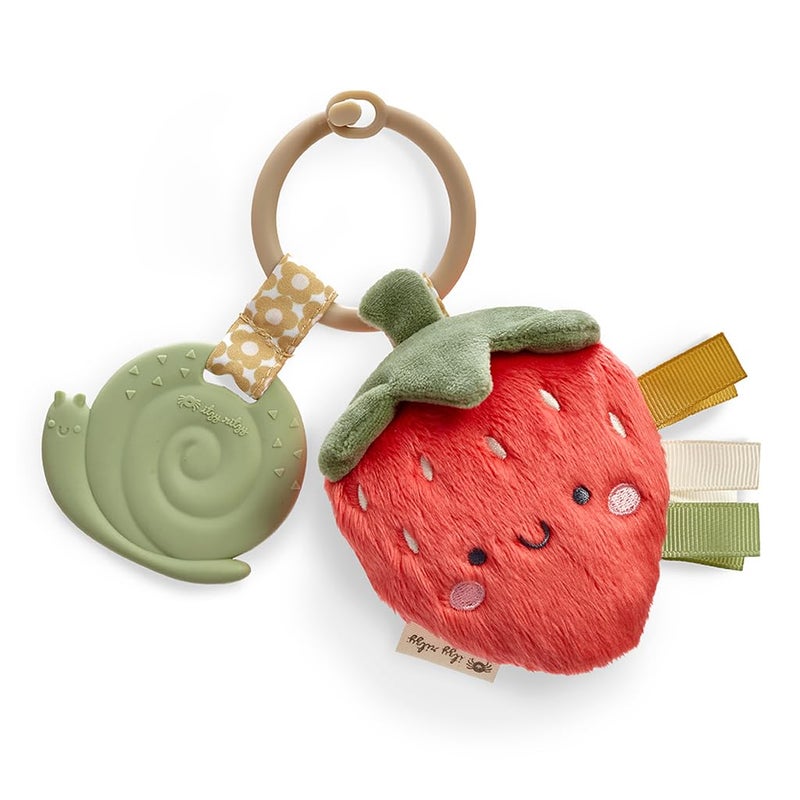 إيتزي ريتزي Infant Toy  Teether - Itzy Pal Baby Teething Toy Includes Lovey, Crinkle Sound, Textured Ribbons  Silicone Teether Toy for Newborn (Strawberry) - Image 1