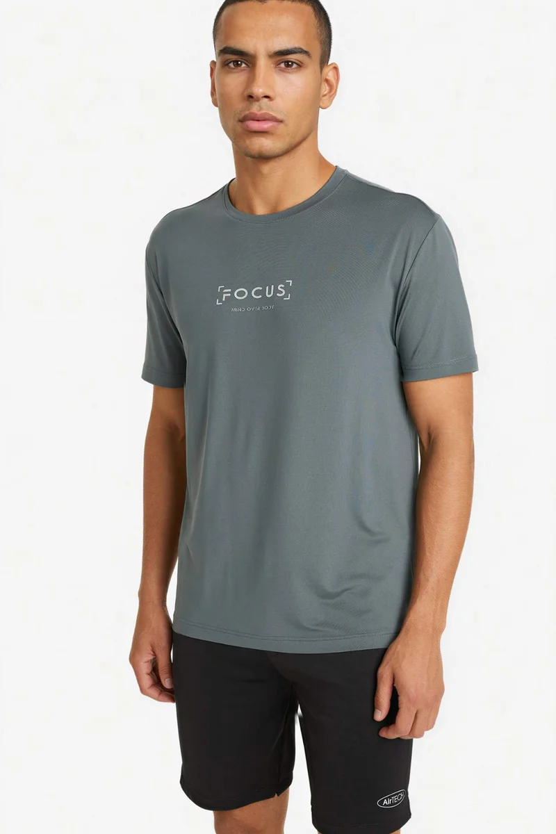 ديفاكتو Standard Fit Crew Neck Printed Short Sleeve T-Shirt