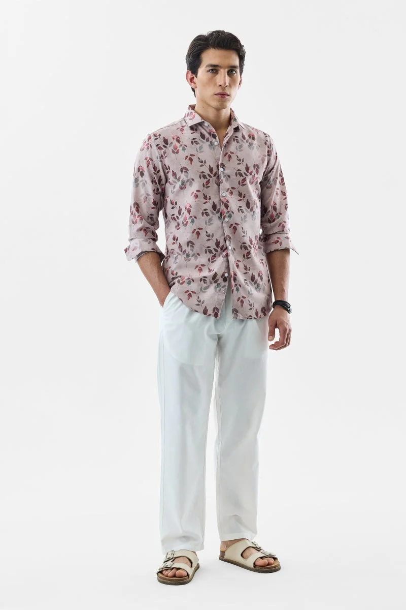 SNITCH Beige Floral Long Sleeve Slim Fit Shirt