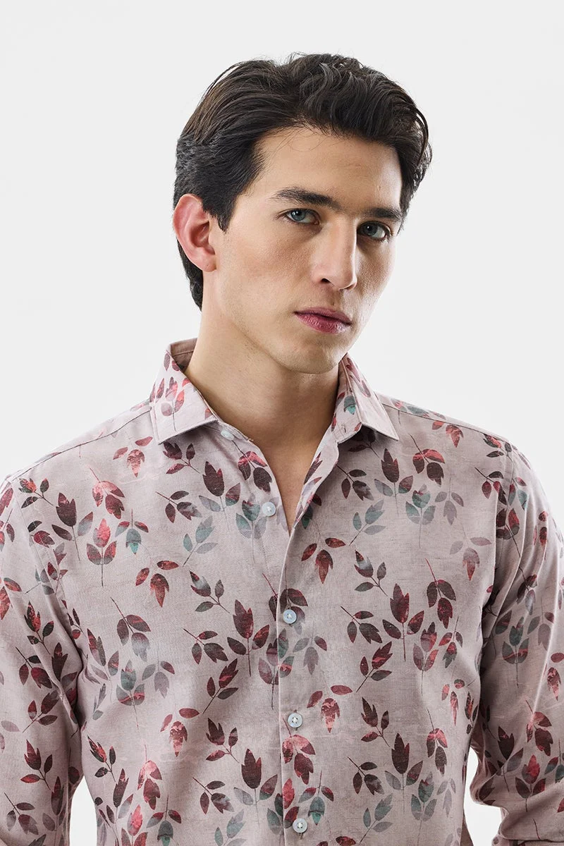 SNITCH Beige Floral Long Sleeve Slim Fit Shirt
