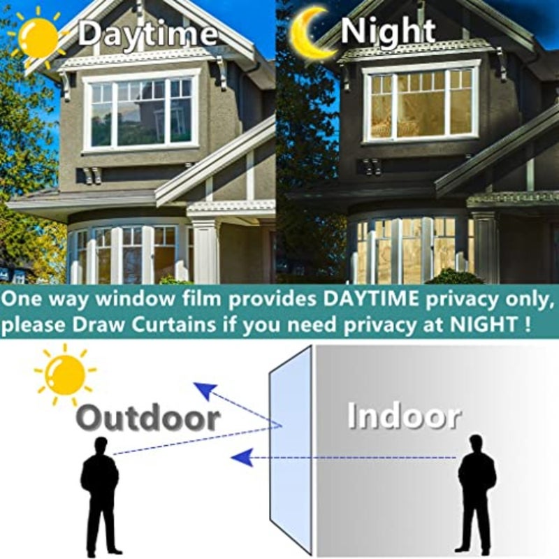 Arthome نافذة حجب الحرارة 90x254 سم مجموعة أفلام مضادة للأشعة فوق البنفسجية، عصا التحكم في الحرارة نافذة عاكسة للضوء بدون غراء لاصق ثابت DIY فيلم في اتجاه واحد للمنزل والمكتب للحد من وهج الشمس مع أداة - Image 4