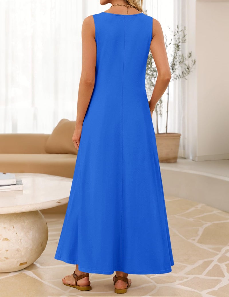MEROKEETY Women's 2026 Summer Maxi Dress Sleeveless Crewneck Casual Loose Beach Vacation Basic Long Sundress,Royal Blue,Large - Image 5
