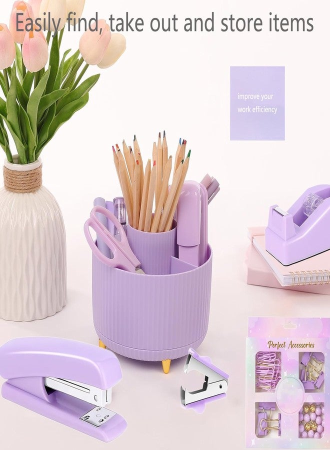 suniya Office Supplies,Desk Accessories,with Stapler,Tape Dispenser,Staple Remover,Scissor,Ballpoint Pen,Sticky Notes,Clear Tape,Staples,Desk Organizer,Ruler,Binder,Best Gift Set(Purple) - Image 4
