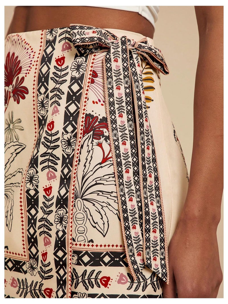 Sujama Womenâ€™s Summer Boho Skirts Floral Print Tie Knot Wrap Skirt Cute Tropical Ocean Graphic Mini Short Skirts Beachwear - Image 5