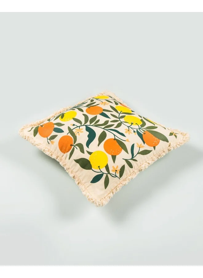 Chumbak Tropical Fruits Fringe Cushion Cover Set, Cotton