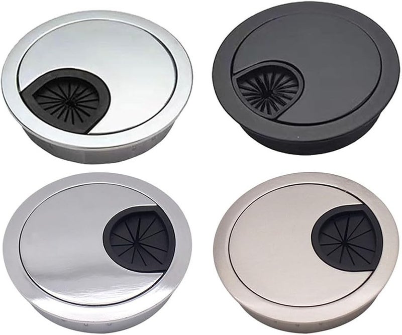 Pearlsilver 60mm 2pcs Metal Desk Grommet Cable Hole Cover Easy Wire Insertion - Image 2