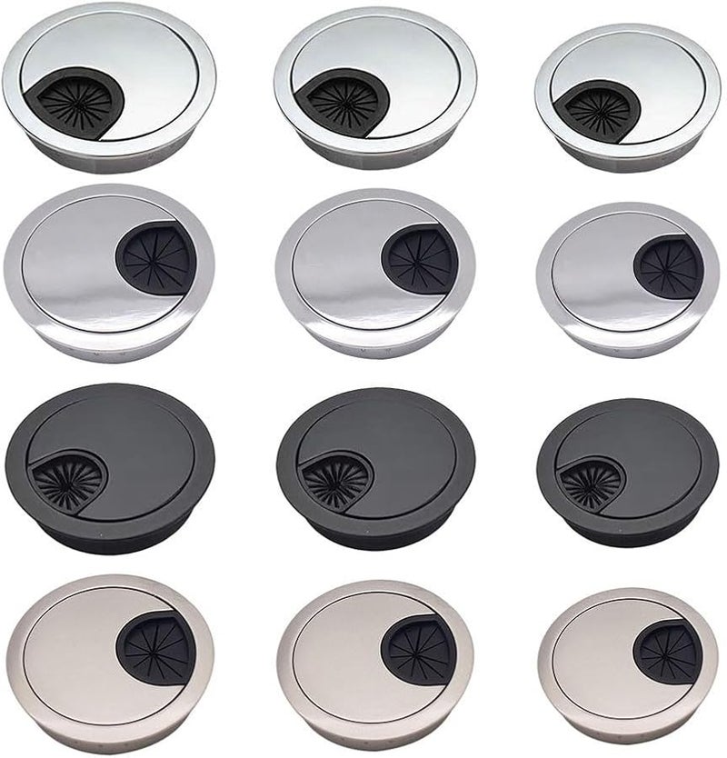 Pearlsilver 60mm 2pcs Metal Desk Grommet Cable Hole Cover Easy Wire Insertion - Image 3