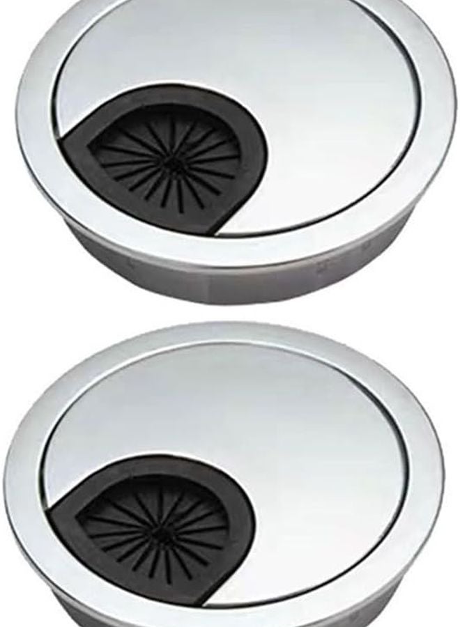 Pearlsilver 60mm 2pcs Metal Desk Grommet Cable Hole Cover Easy Wire Insertion - Image 4