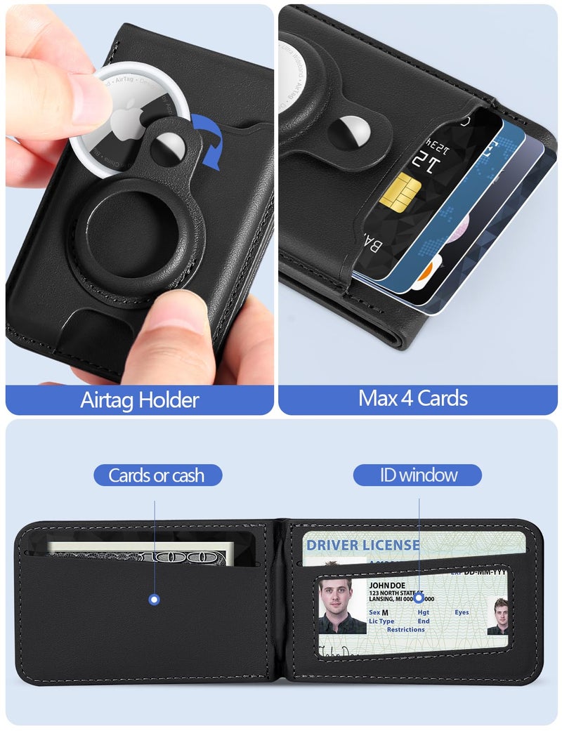 HiWe for Magsafe Wallet Stand with Airtag Holder, Strongest Magnetic Wallet for iPhone 17/16/15/14/13/12 Series, 6 Cards Holder, ID Window, Leather RFID, 3 Slots, Black - Image 5