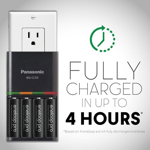 eneloop Panasonic BQ-CC55KSBHA Advanced eneloop pro Rechargeable Battery 4 Hour Quick Charger with 4 LED Charge Indicator Lights, Black - Image 3