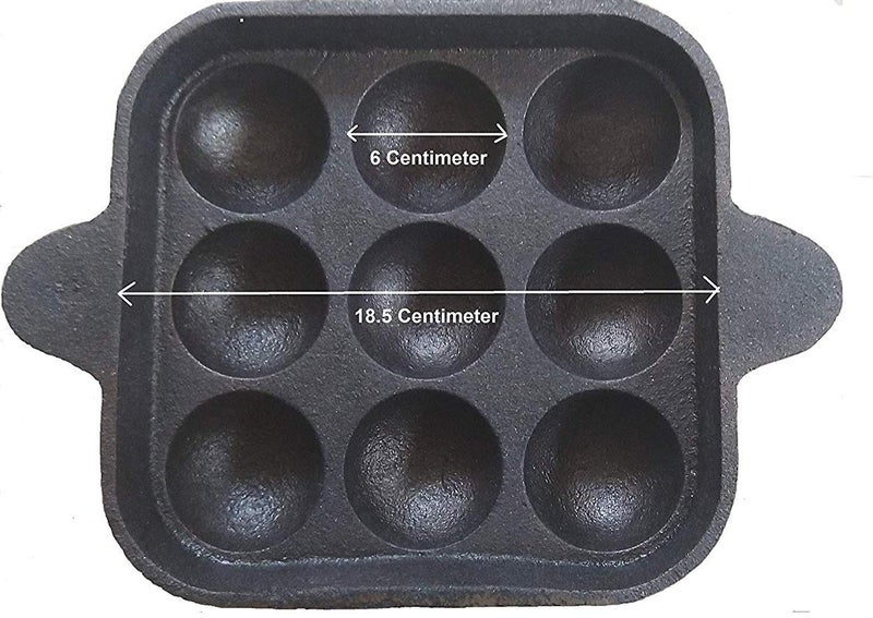 Bharath Agencies 9 Cavity - Paddu Tawa - Appam Patra - Paniyarakkal - Kuzhi Paniyaram Pre-Seasoned With Sesame Oil - Cast Iron, Black - Image 3