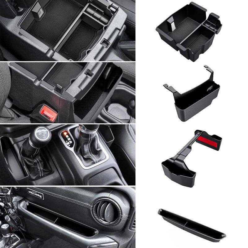 Eamplest 4PCS Center Console Organizer for 2018-2022 2023 Jeep Wrangler JL JLU and Gladiator JT Accessories Gear Shift Side Tray Organizer,Hanging Armrest Storage Box (Not for JK/JKU) - Image 1
