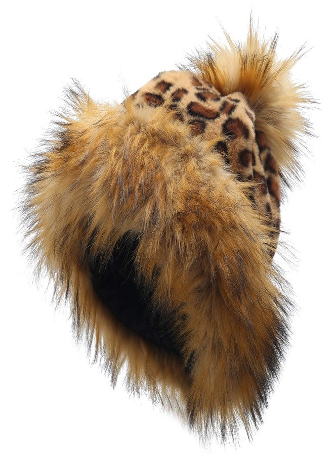 LA CARRIE Women's Faux Fur Hat Russian Cossack Pompom Cap for Winter Ski Snow(Leopard) - Image 1