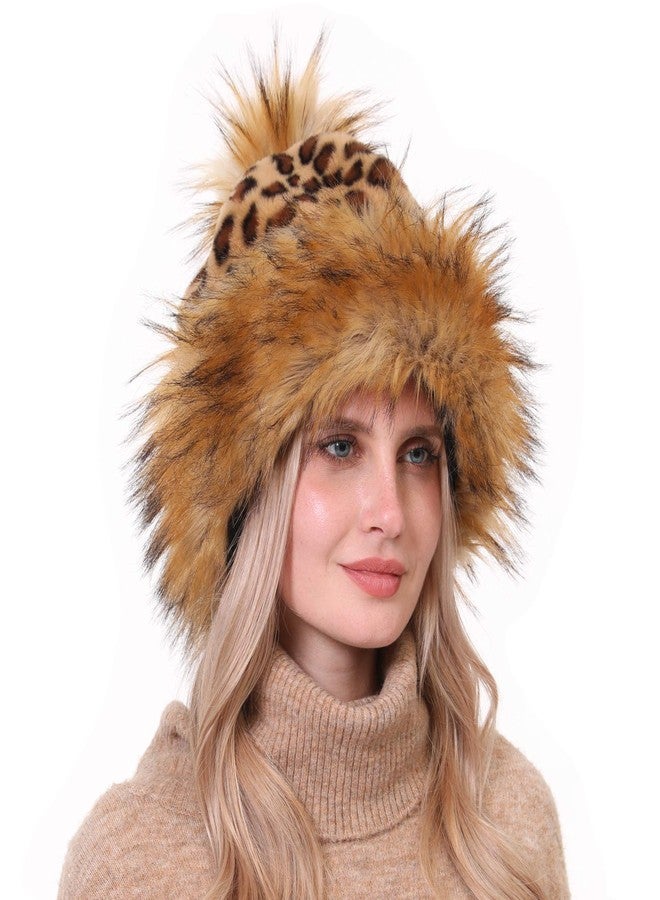LA CARRIE Women's Faux Fur Hat Russian Cossack Pompom Cap for Winter Ski Snow(Leopard) - Image 3