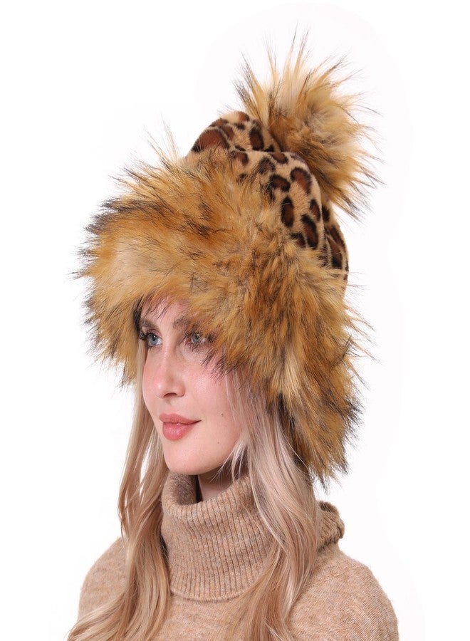 LA CARRIE Women's Faux Fur Hat Russian Cossack Pompom Cap for Winter Ski Snow(Leopard) - Image 2