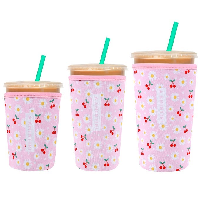 3 PACK REUSABLE SLEEVE FOR ICED COFFEE CUP COFFEE NEOPRENE SLEEVE FOR ICEDHOT DRINKS COFFEE SLEEVE COMPATIBLE WITH STARBUCKS DUNKIN COFFEE CUP CHERRYDAISY