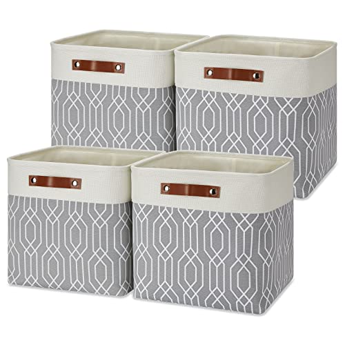 Temary Collapsible Baskets 13 Inch Storage Cubes for Organizing, Storage Baskets for Shelves, 4 Pack Fabric Storage Cubes Bins for Towels, Blankets (Grey Polygon) - Image 1