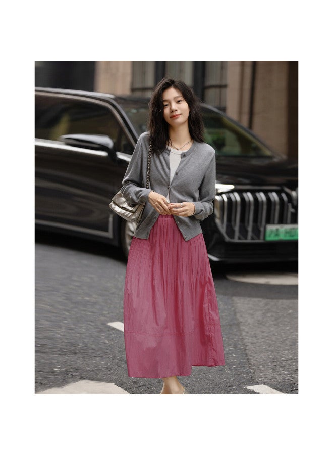 Dme "Lingdong Muse" Spring French Cloud Cotton Elastic Waist Pleated A-Line Breathable Half Skirt Women'S Medium And Long - Image 3