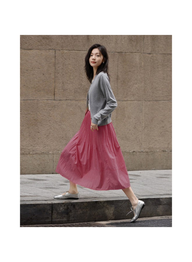Dme "Lingdong Muse" Spring French Cloud Cotton Elastic Waist Pleated A-Line Breathable Half Skirt Women'S Medium And Long - Image 4