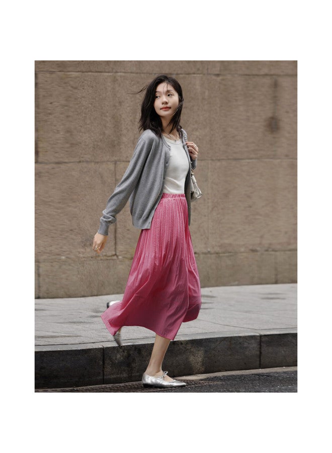 Dme "Lingdong Muse" Spring French Cloud Cotton Elastic Waist Pleated A-Line Breathable Half Skirt Women'S Medium And Long - Image 1