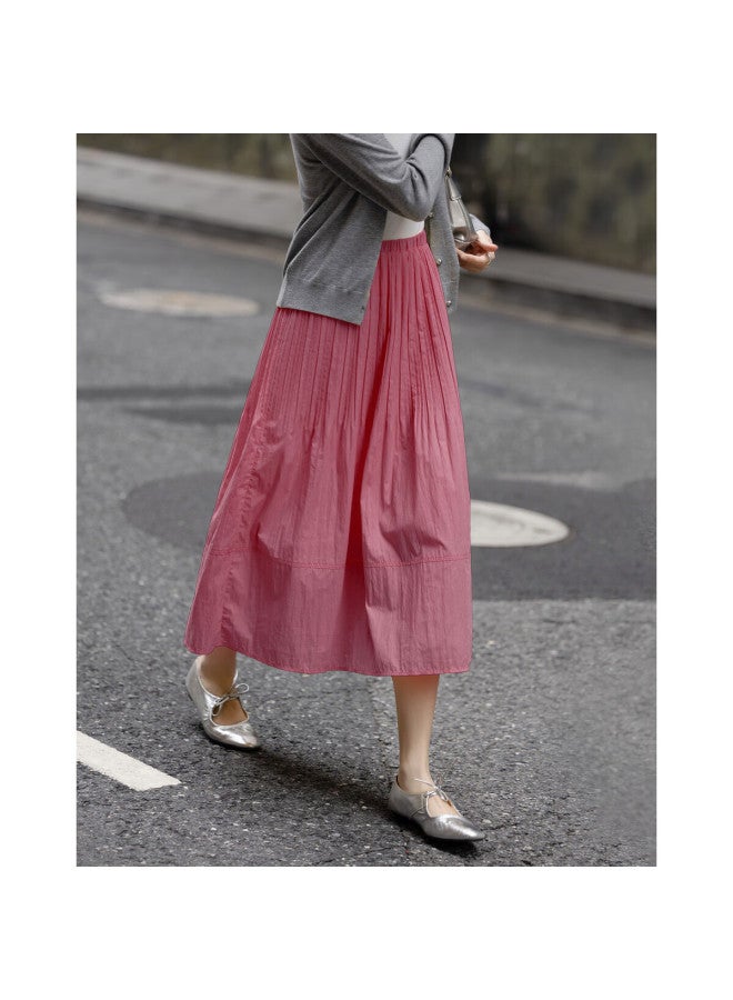 Dme "Lingdong Muse" Spring French Cloud Cotton Elastic Waist Pleated A-Line Breathable Half Skirt Women'S Medium And Long - Image 5