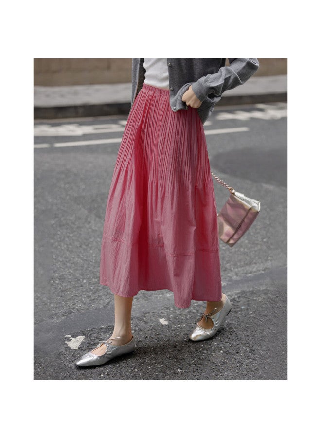Dme "Lingdong Muse" Spring French Cloud Cotton Elastic Waist Pleated A-Line Breathable Half Skirt Women'S Medium And Long - Image 2