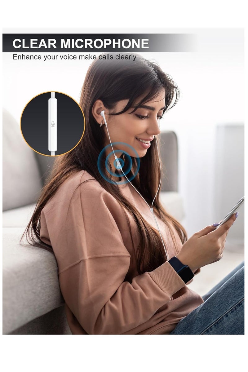 USB C Headphones for iPhone 17/16/15 Pro Max Plus, 11/13 inch iPad Pro/Air USB C Earphones with Microphone Volume Control USB C Wired Earbuds USB Type C Earphone for Google Pixel 10/10 Pro/ 9/ 8 /7 /6A /5 and Samsung Galaxy S25/S24/ S23/ S22 /S21 /S20/ A56 /A55 /A54 /A17/A16/ A15 /A14/ A26/A25/ A36 /A35/ A34/ A33/A74/A73/M56/ Oneplus 13/12/11/10/9/8 and Redmi Note K80/K70/K60/K50/14/13 Pro/12/11/10/9/8/7, White - Image 5