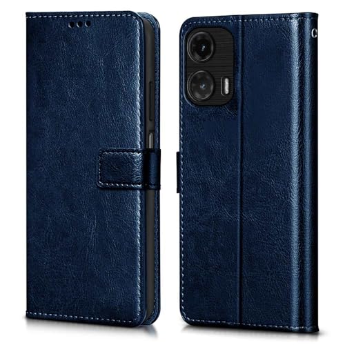 WOW IMAGINE Shock Proof Flip Cover Back Case Cover for Motorola Moto G35 5G (Flexible | Leather Finish | Card Pockets Wallet & Stand | Blue) - Image 1