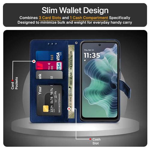 WOW IMAGINE Shock Proof Flip Cover Back Case Cover for Motorola Moto G35 5G (Flexible | Leather Finish | Card Pockets Wallet & Stand | Blue) - Image 4