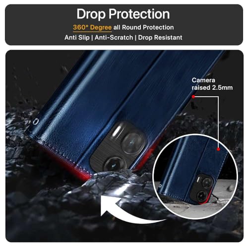 WOW IMAGINE Shock Proof Flip Cover Back Case Cover for Motorola Moto G35 5G (Flexible | Leather Finish | Card Pockets Wallet & Stand | Blue) - Image 5