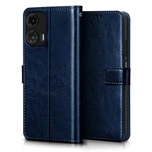 WOW IMAGINE Shock Proof Flip Cover Back Case Cover for Motorola Moto G35 5G (Flexible | Leather Finish | Card Pockets Wallet & Stand | Blue) - Image 3