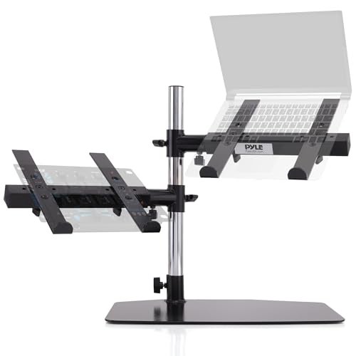 Pyle Portable Dual Laptop Stand – Standing Table Holder with Bracket Arms,Adjustable Height,Ergonomic Design, 360° Swivel for DJ Mixer,Sound Equipment,Workstation,Gaming & Home Use with Tilt Function - Image 1