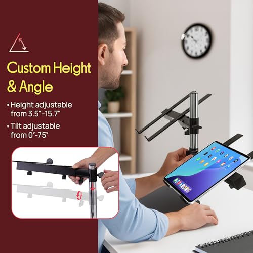 Pyle Portable Dual Laptop Stand – Standing Table Holder with Bracket Arms,Adjustable Height,Ergonomic Design, 360° Swivel for DJ Mixer,Sound Equipment,Workstation,Gaming & Home Use with Tilt Function - Image 3