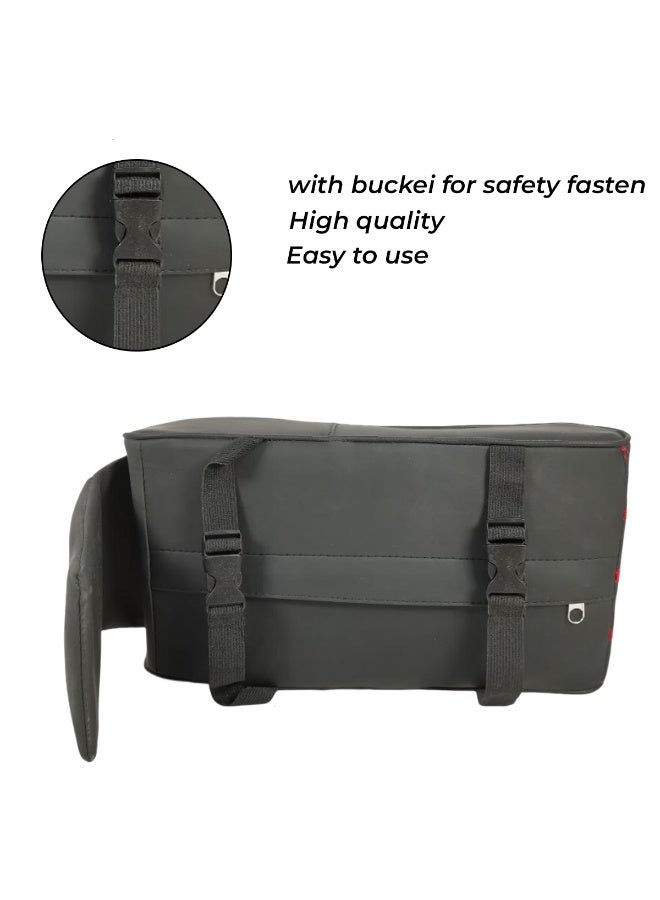 موب وسادة مسند ذراع السيارة العالمية مع دعم من إسفنج الذاكرة، وسادة مسند ذراع وحدة التحكم المركزية من الجلد الصناعي الأسود مع خياطة حمراء وجيب أمامي للهاتف، دعم مريح للكوع، تخفيف الضغط، أحزمة مشبك قابلة للتعديل بسهولة للسيارات وسيارات الدفع الرباعي والمركبات متعددة الأغراض والشاحنات - Image 3