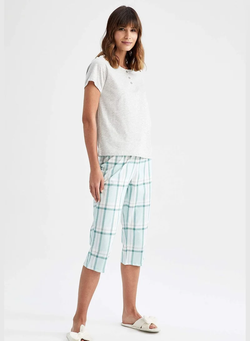 DeFacto Regular Fit Short Sleeve Check Print Camisole Pyjama Set