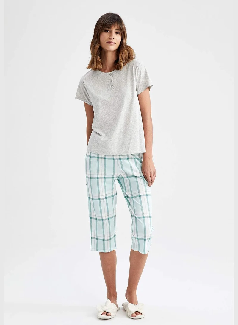 DeFacto Regular Fit Short Sleeve Check Print Camisole Pyjama Set