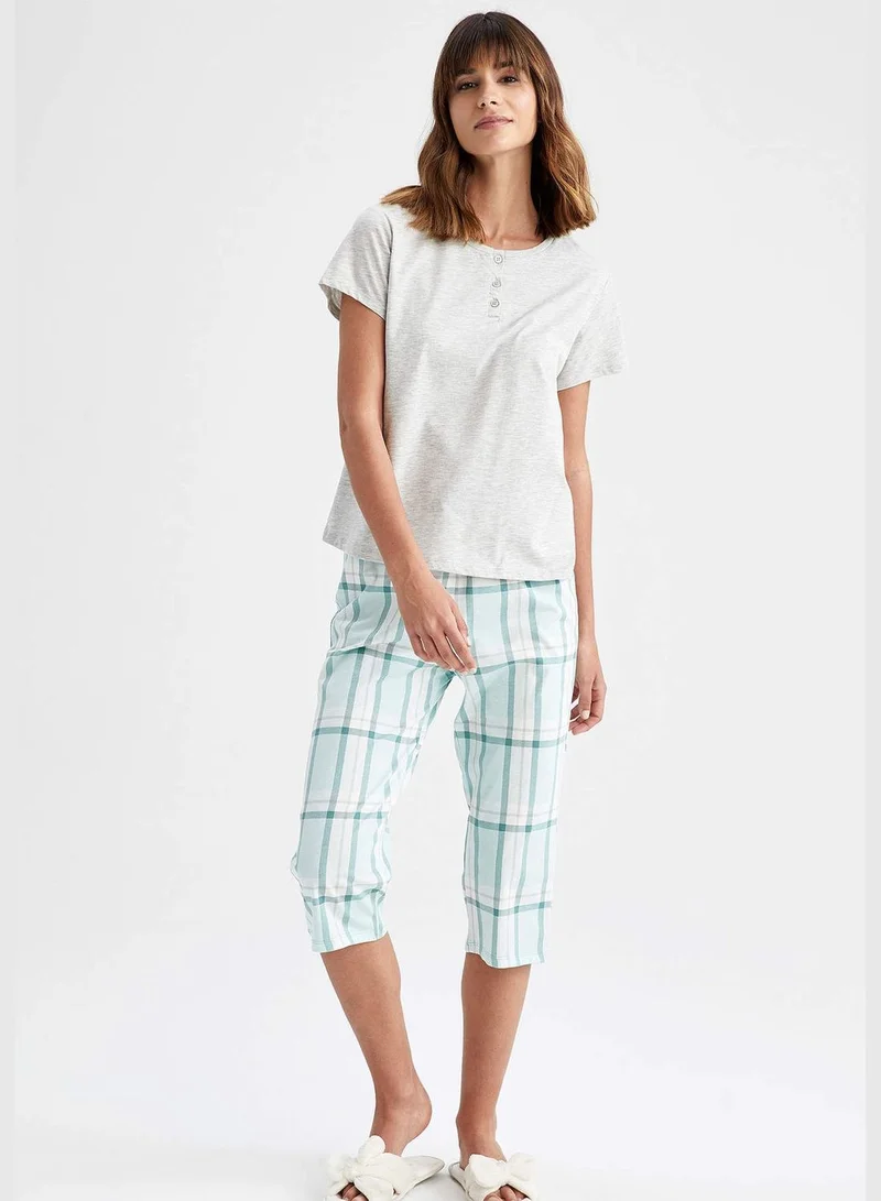 DeFacto Regular Fit Short Sleeve Check Print Camisole Pyjama Set