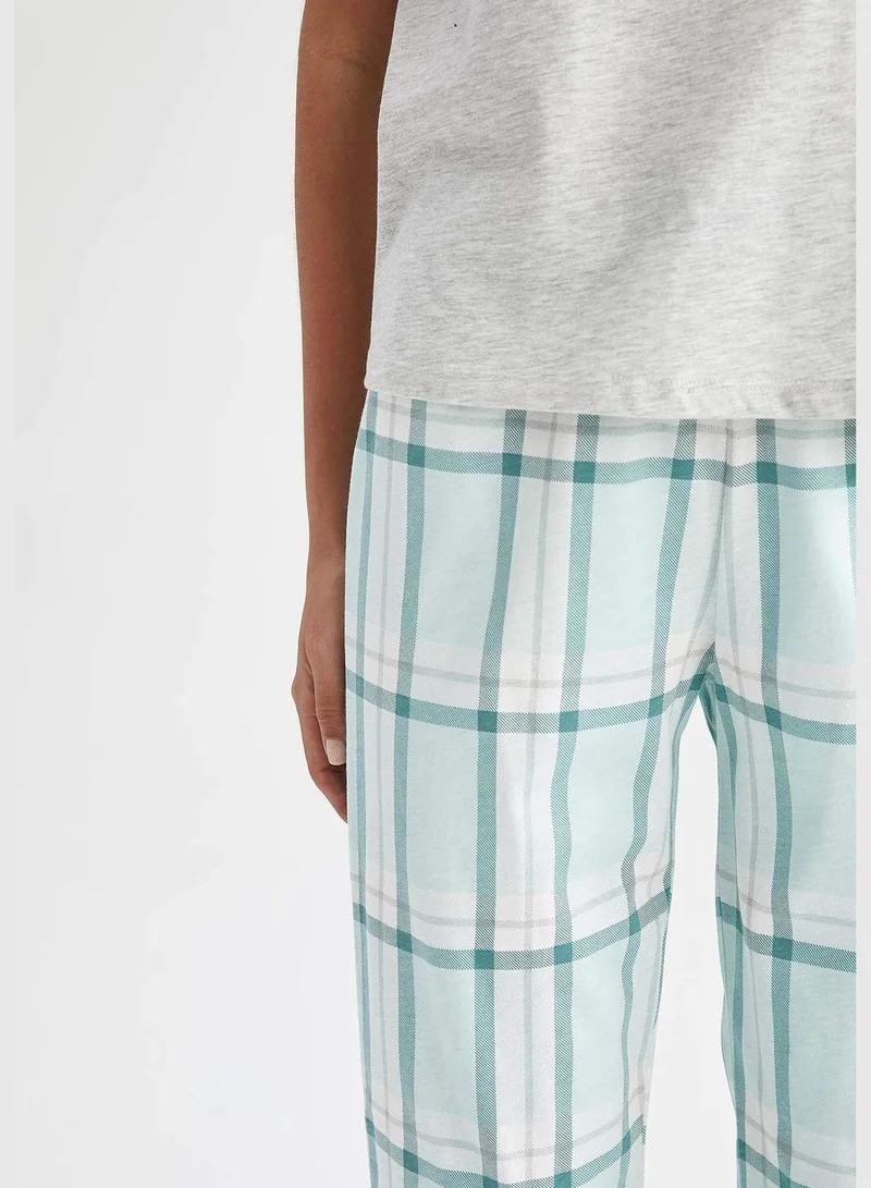 DeFacto Regular Fit Short Sleeve Check Print Camisole Pyjama Set
