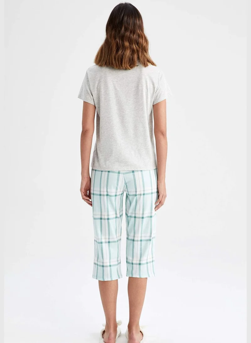 DeFacto Regular Fit Short Sleeve Check Print Camisole Pyjama Set