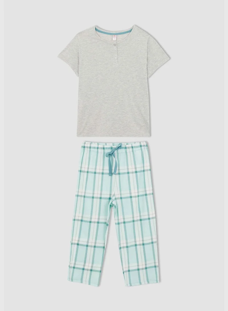 DeFacto Regular Fit Short Sleeve Check Print Camisole Pyjama Set