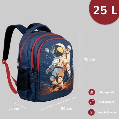 TRAVALATE 25L Stylish &Trendy Astronaut printed School Bag for Kid’s | Backpack for Class 1 to 5 School Going Boys & Girls - Blue - Image 3