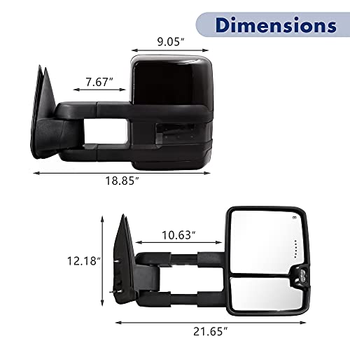 Sanooer Towing Mirror for Silverado Sierra - Compatible with 2003-2007 Chevy Silverado GMC Sierra Tow Mirrors with Power Adjusted Heated Glass Turn Signal Light Backup Lamp (Painted Black 8555) - Image 3