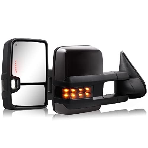 Sanooer Towing Mirror for Silverado Sierra - Compatible with 2003-2007 Chevy Silverado GMC Sierra Tow Mirrors with Power Adjusted Heated Glass Turn Signal Light Backup Lamp (Painted Black 8555) - Image 1