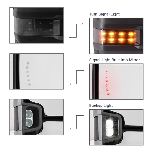 Sanooer Towing Mirror for Silverado Sierra - Compatible with 2003-2007 Chevy Silverado GMC Sierra Tow Mirrors with Power Adjusted Heated Glass Turn Signal Light Backup Lamp (Painted Black 8555) - Image 4