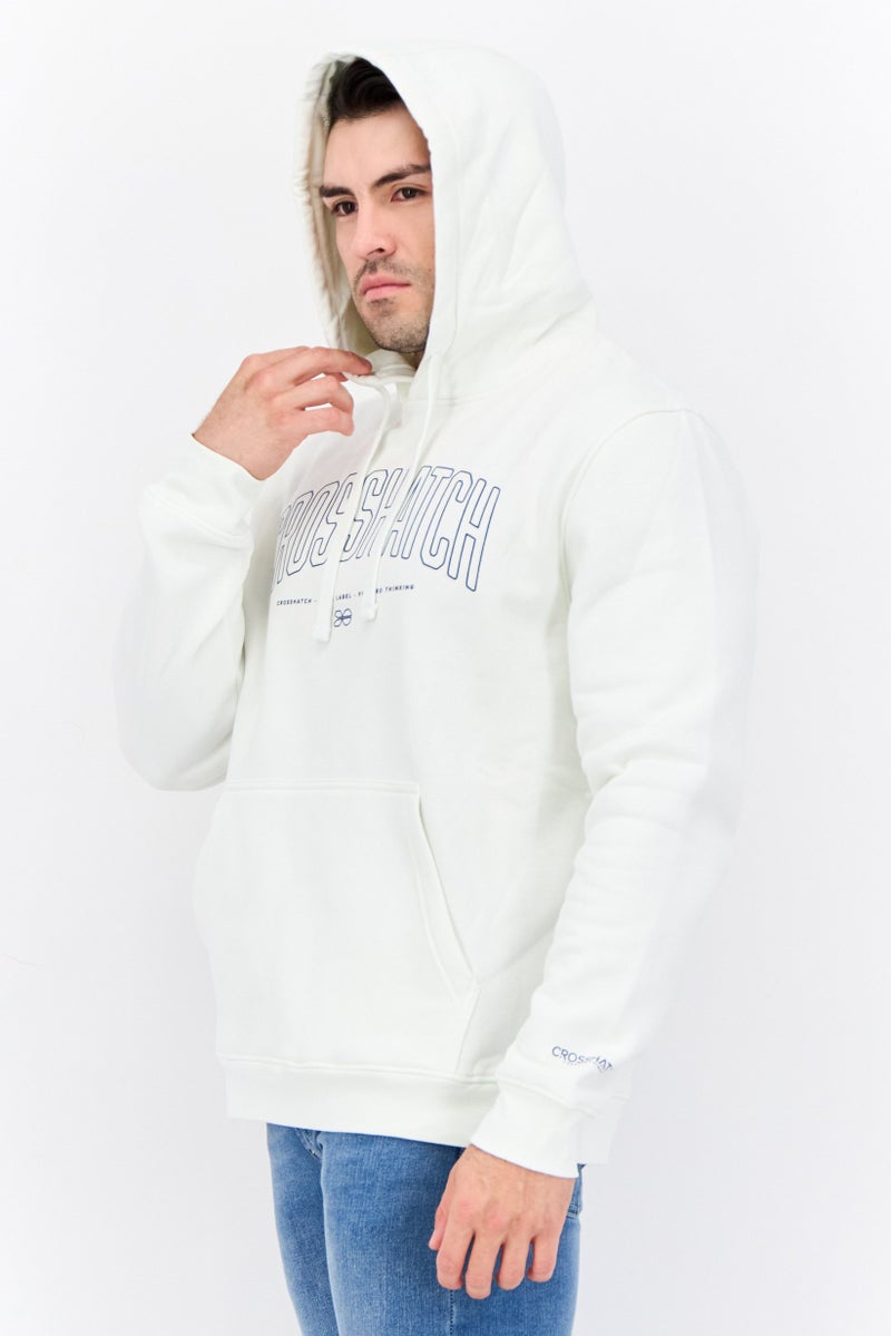 CROSSHATCH Men Hooded Brand Logo Long Sleeves Sweatshirt, White - Image 2