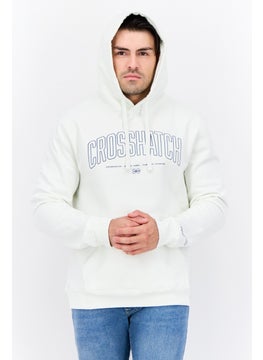 CROSSHATCH Men Hooded Brand Logo Long Sleeves Sweatshirt, White  - Image 1