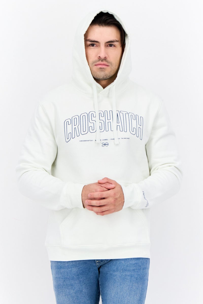 CROSSHATCH Men Hooded Brand Logo Long Sleeves Sweatshirt, White - Image 1