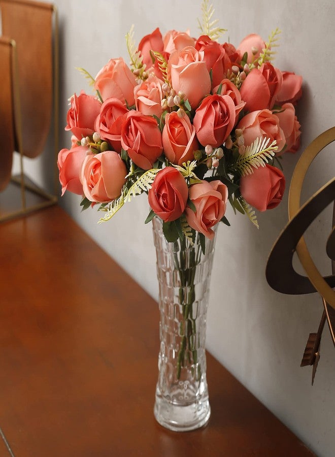 FuleHouzz Artificial Rose Flower 20 Heads 2 Bundles Bridal Bouquet Silk Rose Bulk for Wedding Home Valentine's Day Party Decor, Mixed Living Coral - Image 3