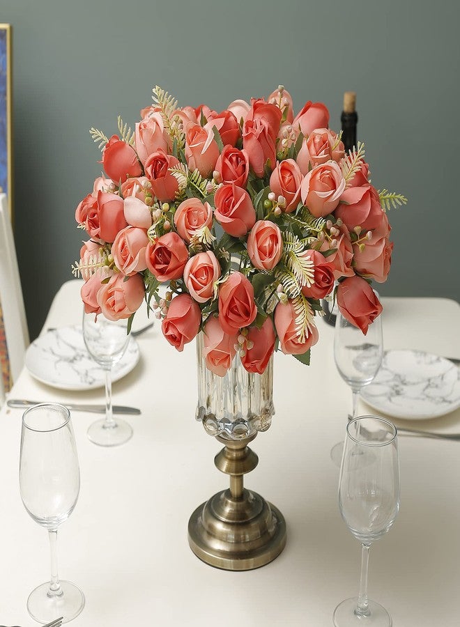 FuleHouzz Artificial Rose Flower 20 Heads 2 Bundles Bridal Bouquet Silk Rose Bulk for Wedding Home Valentine's Day Party Decor, Mixed Living Coral - Image 2
